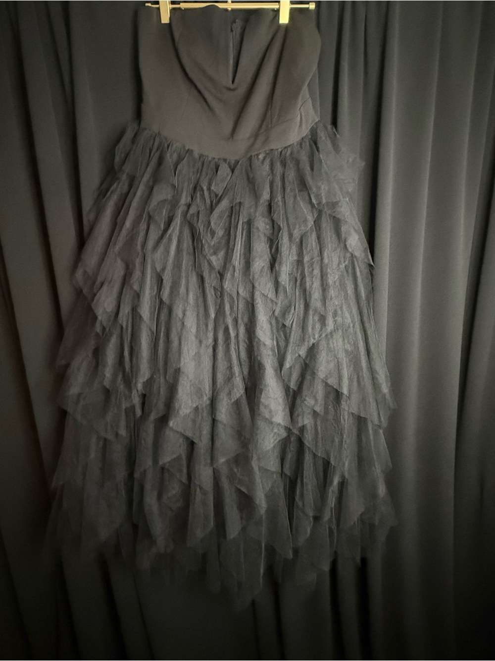 Strapless Black Tiered Tulle Dress - Picture 2 of 3